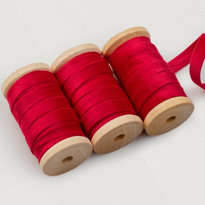 Garbendy Red Velvet Ribbon Set 3/8" Wide 3 Rolls * 5Yd Wooden Spool Fabric Trim for Valentine's Day Gift Decoration Handmade Craft Ornaments Gift Wrapping Decoration Party Wedding Arts Crafts - Image 1